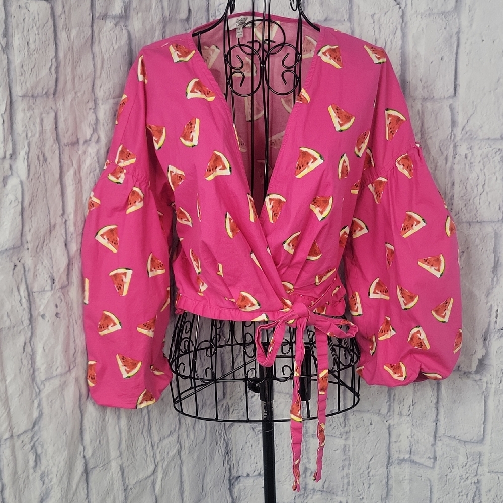 Color Me Courtney Rent The Runway Pink Watermelon Print Wrap Blouse Medium